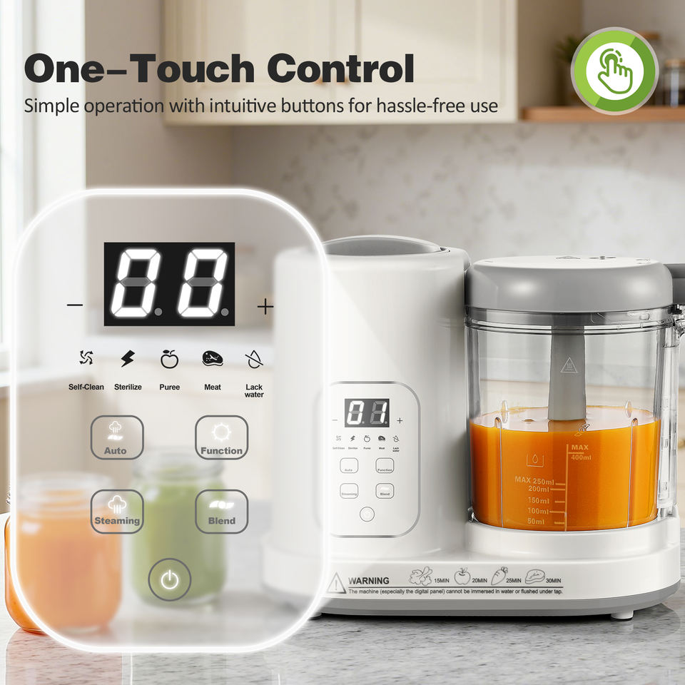 4-in-1 Baby Food Maker with LCD Display – Steam, Blend, Defrost & Reheat