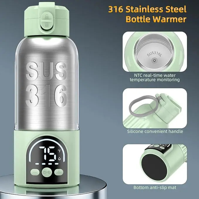 Portable Bottle Warmer with Night Light – 12000mAh Rechargeable 17oz Travel Milk Warmer