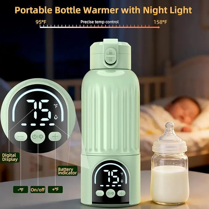 Portable Bottle Warmer with Night Light – 12000mAh Rechargeable 17oz Travel Milk Warmer