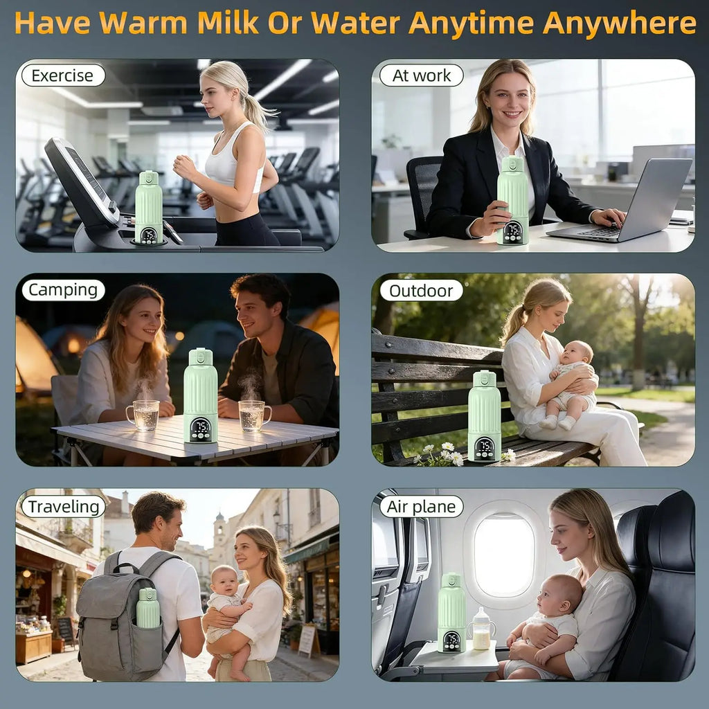Portable Bottle Warmer with Night Light – 12000mAh Rechargeable 17oz Travel Milk Warmer