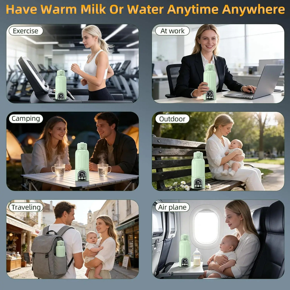 Portable Bottle Warmer with Night Light – 12000mAh Rechargeable 17oz Travel Milk Warmer