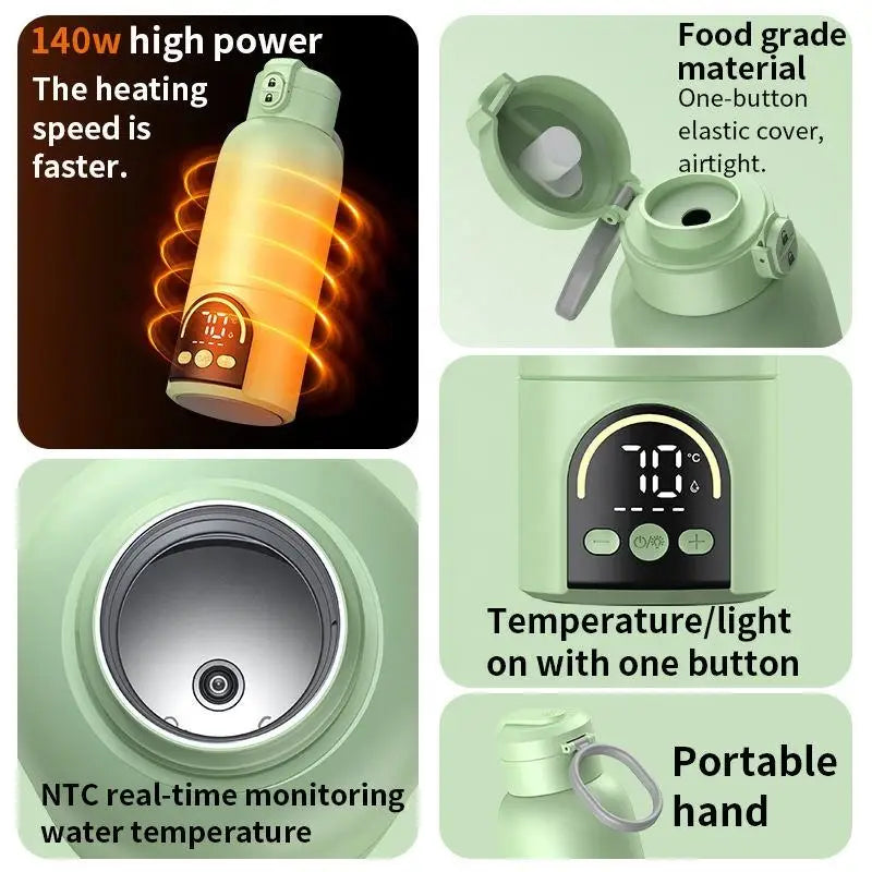 Portable Bottle Warmer with Night Light – 12000mAh Rechargeable 17oz Travel Milk Warmer